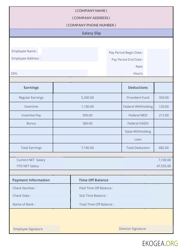 Modèle Word et PDF de fiche de salaire template Modèle Word et PDF de fiche de salaire template